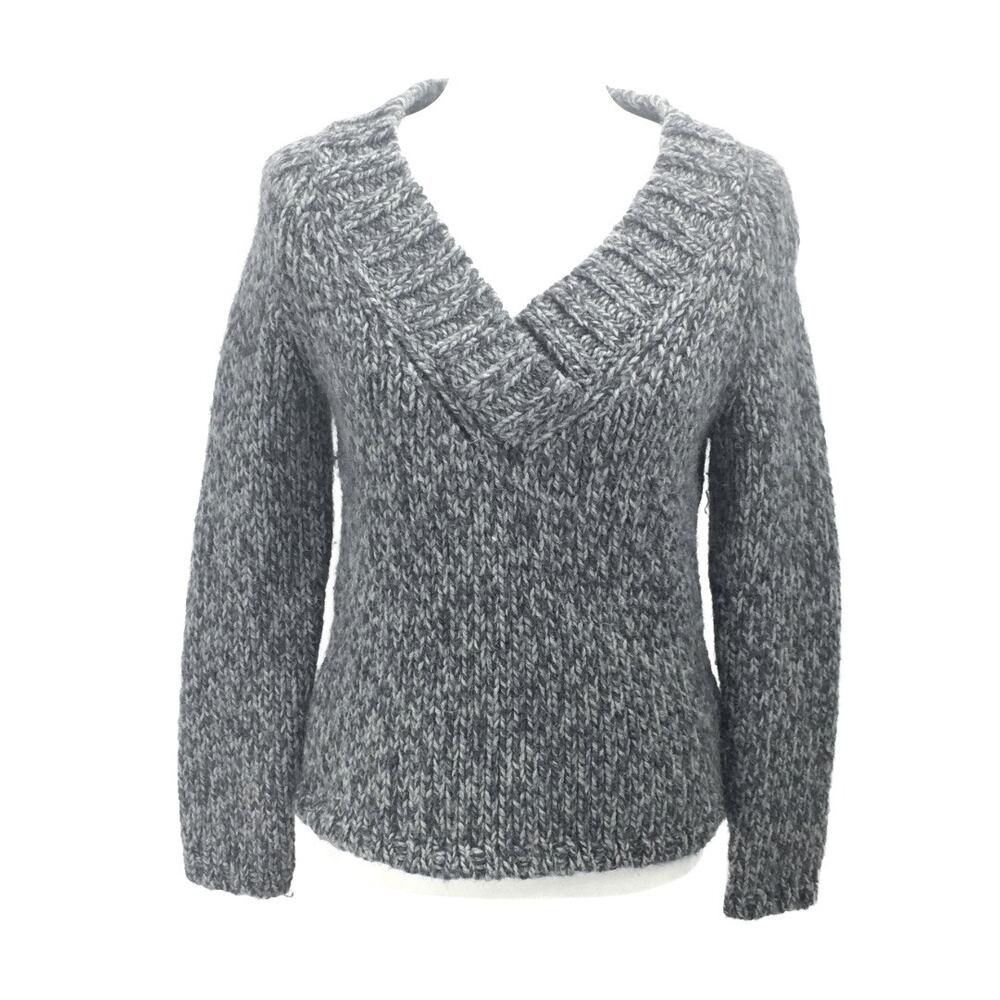 Women Wool Alpaca Sweater Petite Small Gray Chunky Knit